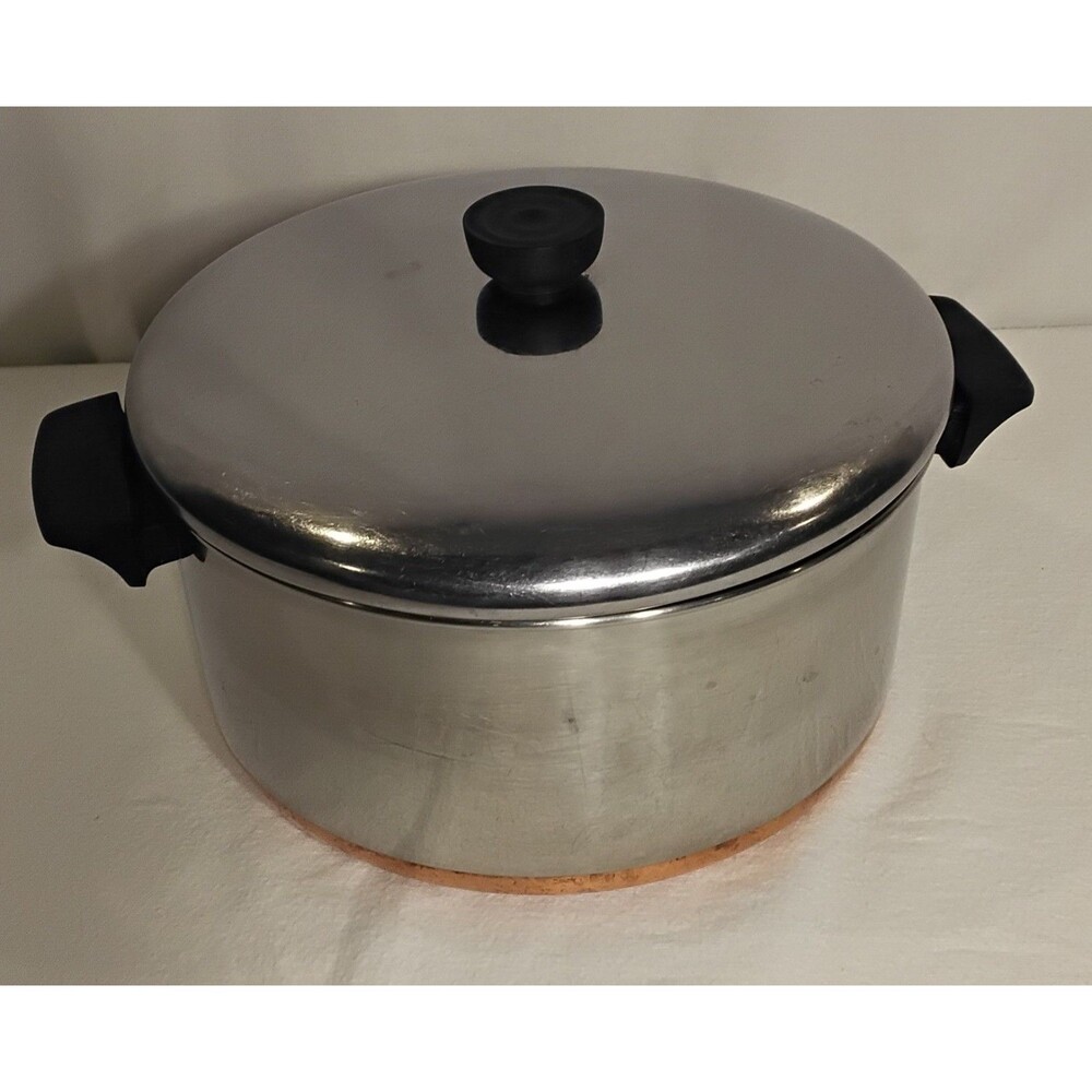 Rare Revere Ware Vintage Copper Bottom Stock Pot & Lid 6 qt with Patent number